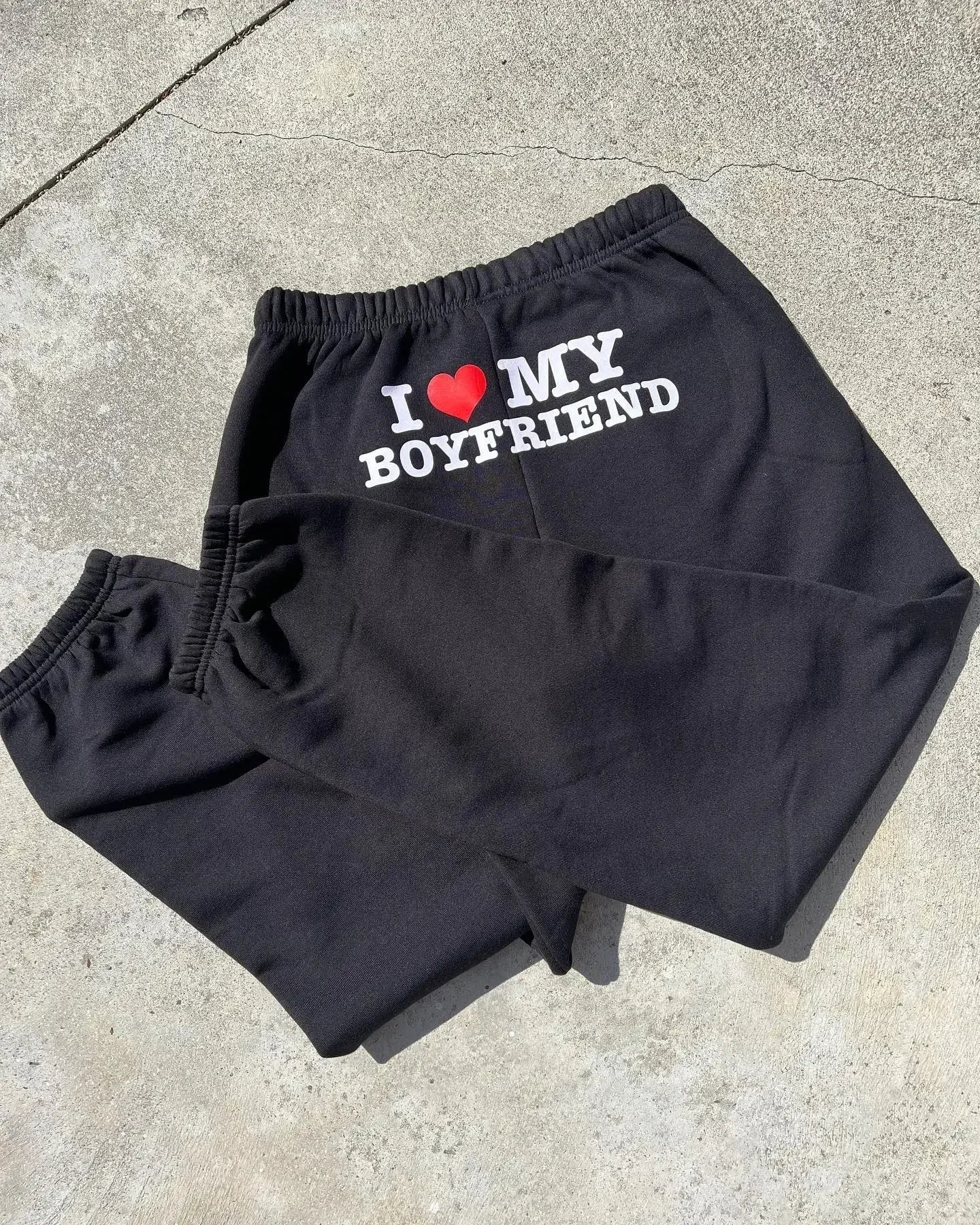 I Love My Boyfriend Printed Sweatpants Y2K High Elastic Waist Drawstring Baggy Trousers Vintage Casual Loose Straight Pants